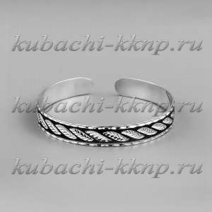 Серебряный узкий браслет Кубачи с орнаментом - БР08