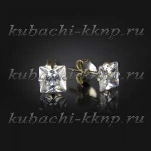 Серебряные пусеты с Ровным фианитом  - с285