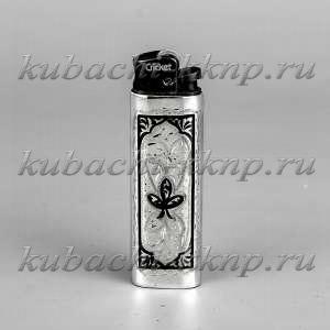 Серебряная зажигалка с кубчинским орнаментом - заж09