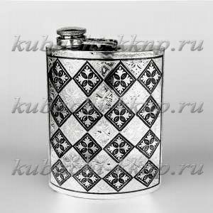 Серебряная фляга с откидной крышкой - фл058