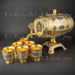 Серебряный набор для вина с цветной эмалью и позолотой  - бч02