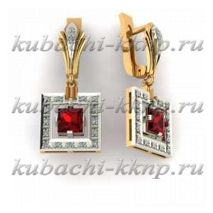 Висячие квадратные серьги с фианитами - 00081e