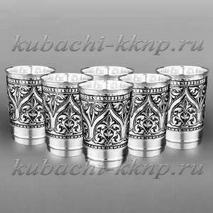 Набор из шести необычных серебряных стаканов  - кр00015-6
