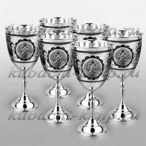 Набор больших серебряных фужеров для вина с гербом России - ф037-6
