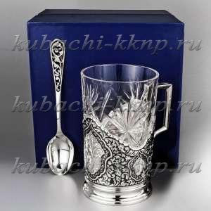 Серебряный солидный подстаканник с ложкой, 230 мл - пд023л