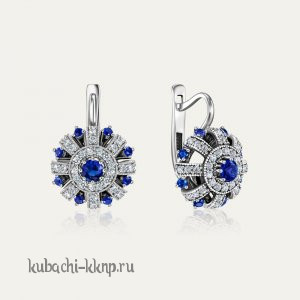 Серьги из серебра с синими фианитами - с916