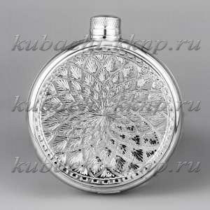 Круглая серебряная фляга ручной работы - ФЛ128
