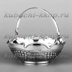 Серебряная конфетница с ручкой «Виноград» - кф112