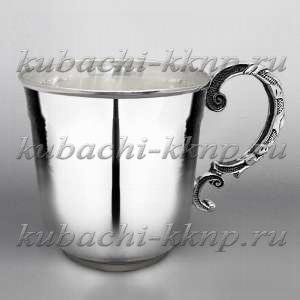 Серебряная глянцевая кружка с удобной ручкой без гравировки - кр116 Серебряная глянцевая кружка с удобной ручкой без гравировки - кр116