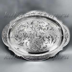 Серебряный поднос без чернения - пдн021
