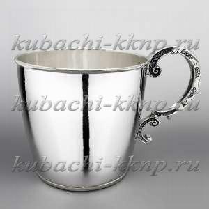 Серебряная глянцевая кружка с оригинальной ручкой - кр112 Серебряная глянцевая кружка с оригинальной ручкой - кр112