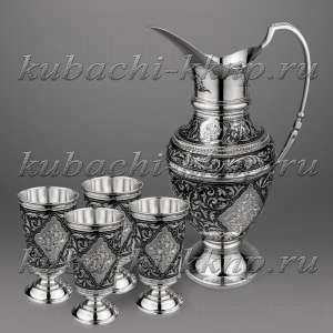 Серебряный набор с 4-мя стаканами для воды/компота 