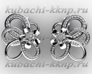 Золотые фантазийные серьги с фианитами - e00018-A