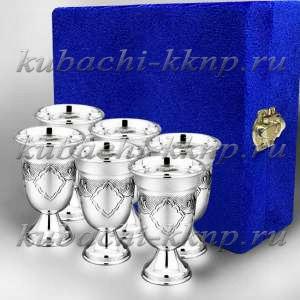 Серебряный набор из шести (6) стопок на ножке - стп040-6