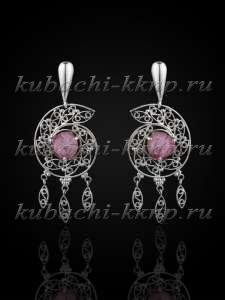 Висячие серьги кубачи с натуральным турмалином филигрань серебро - вс-153 Висячие серьги кубачи с натуральным турмалином филигрань серебро - вс-153