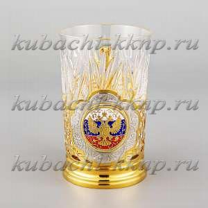Серебряный подстаканник с позолотой и гербом России - пд066