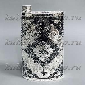 Серебряная фляга с крышкой на резьбе, 320мл - фл093