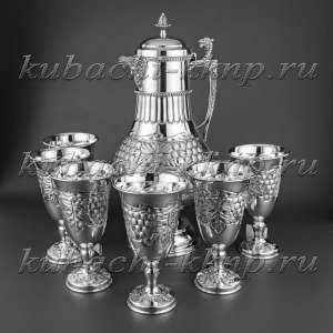Серебряный набор для воды  с бокалами на подносе - вн05
