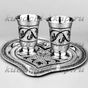 Свадебный набор стопок из серебра на подносе - стп005-2пдн015
