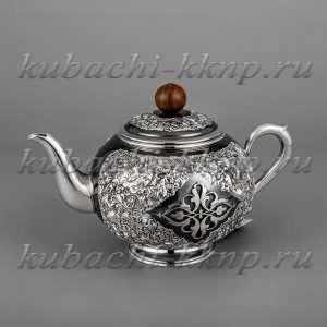 Серебряный чайник с оксидировкой «Грация» - чн032