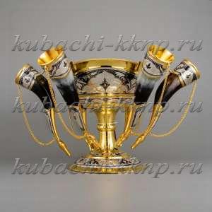 Серебряная ваза для фруктов с рогами для вина - вз026