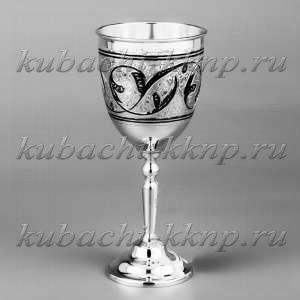 Серебряный бокал для вина на ножке с чернением - бк033