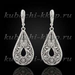Висячие серебряные серьги с филигранью  Висячие серебряные серьги с филигранью