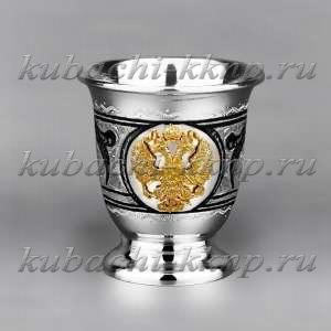 Серебряная стопка с гербом России - стп004