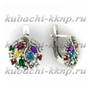 Серьги золотые с цветными фианитами - 00050e