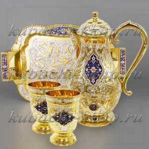 Серебряный кувшин на подносе со стаканами - ндв067