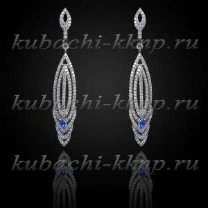 Висячиедлинные серьги кубачи с россыпью фианитов серебро - вс219 Висячиедлинные серьги кубачи с россыпью фианитов серебро - вс219