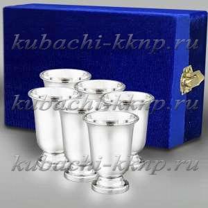 Набор из шести глянцевых  серебряных стопок - стп042-6