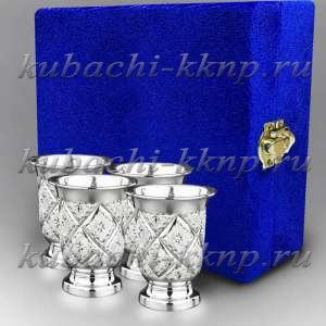 Набор из четырех (4) серебряных стопок с алмазной насечкой - стп051-4