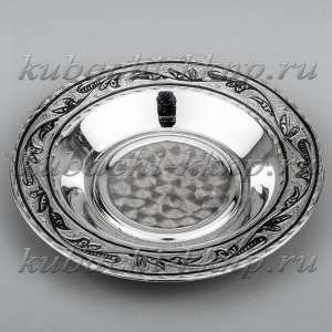 Серебряное блюдце с традиционным кубачинским узором - БЛ029