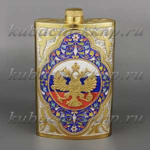 Фляга серебряная с гербом и эмалью, 255 мл - фл017