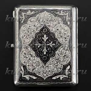 Серебряный портсигар с гравировкой и чернением - pd0003