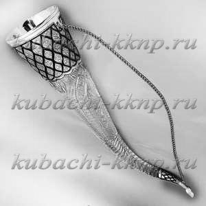 Большой рог с серебряными вставками - РОГ027 Большой рог с серебряными вставками - РОГ027