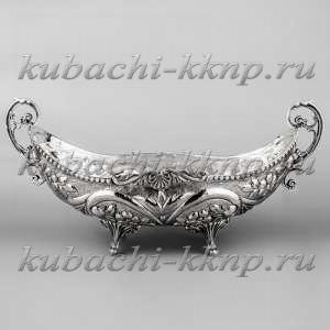 Серебряная конфетница - ладья  «Цветы» - кф153