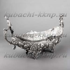 Серебряная конфетница - ладья «Виноград» - кф146