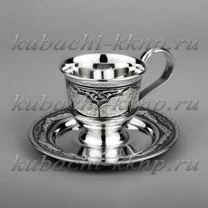 Кофейная чашка с блюдцем из серебра - чп0006м