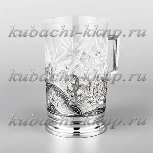 Серебряный подстаканник с мужской ручкой, 230 мл - пд008