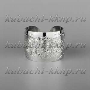 Серебряный кубачинский браслет без чернения с гравировкой - бр200