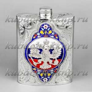 Серебряная фляга с эмалью и гербом, 180 мл - фл016