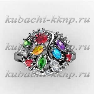 Золотое кольцо с цветными фианитами  Золотое кольцо с цветными фианитами