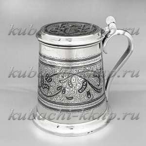 Серебряная пивная кружка с крышкой - КР118 Серебряная пивная кружка с крышкой - КР118