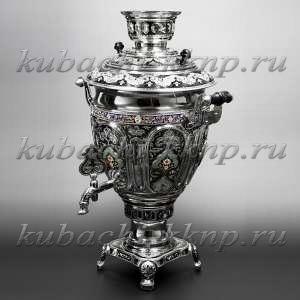 Серебряный самовар с позолотой и эмалью - см024