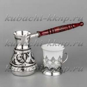 Серебряный кофейный набор с одним подстаканником, 145 мл и 70 мл - нкф03