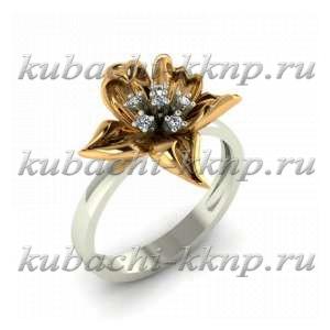 Золотое кольцо с фианитами в лепестке - 00119r