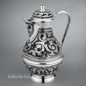 Серебряный небольшой кувшин для  воды с красивым орнаментом - кв180