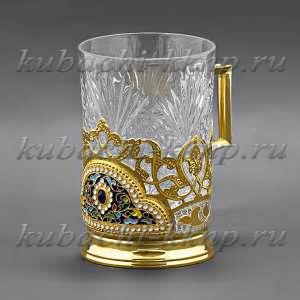 Серебряный подстаканник с позолотой и эмалью - пд044